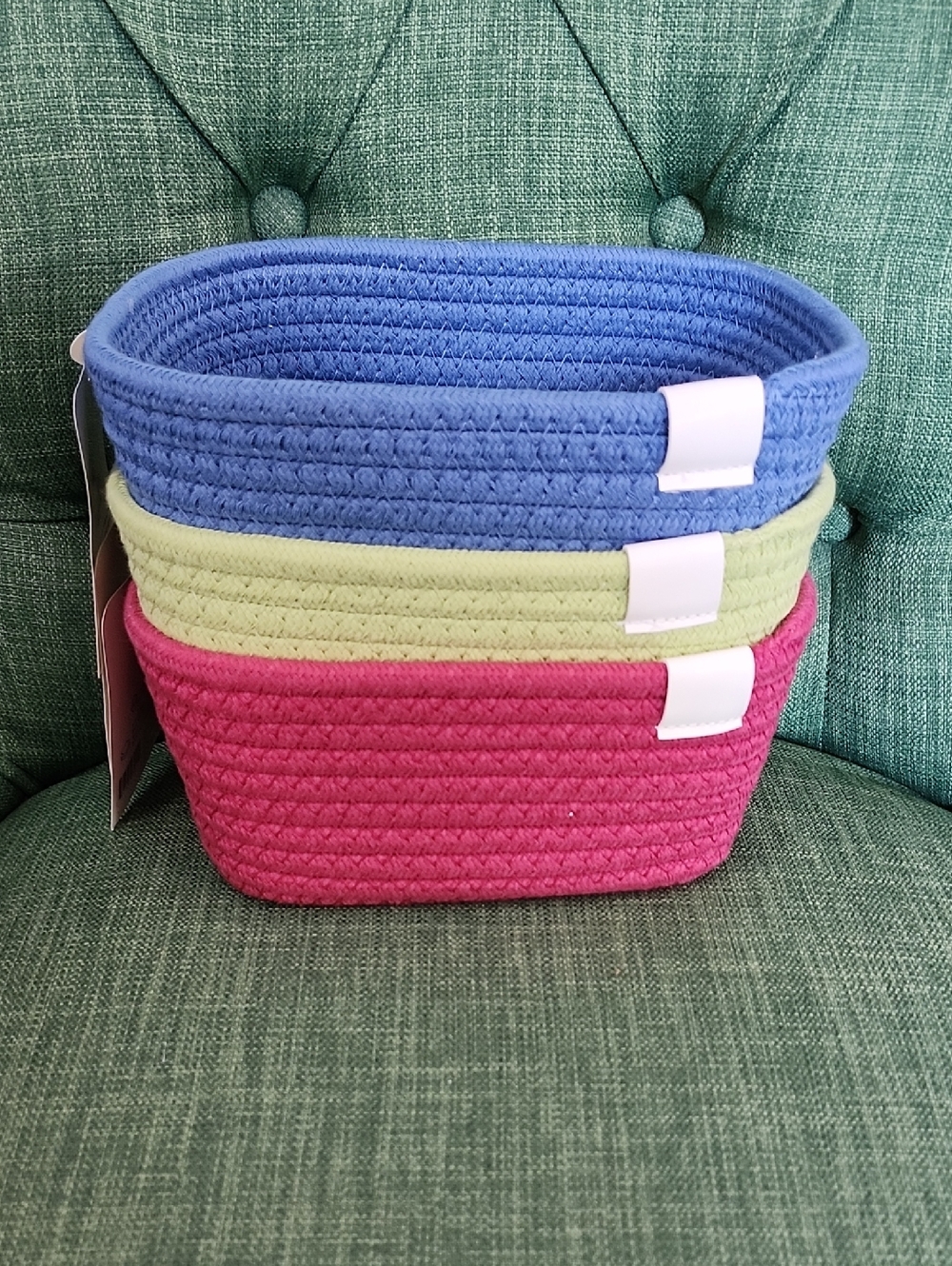 Multicolor Woven Rope Storage Baskets - Set of 3 (Blue, Lime, Pink)